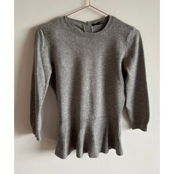 Aqua Cashmere Womens Peplum 3/4 Sleeve Crew Neck Knit Sweater Gray Sz S/L - Picture 1 of 9